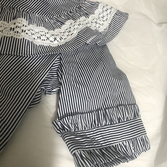 Lace-Trim Striped Button-Front Women’s Top - Black/White - Picture 5 of 5